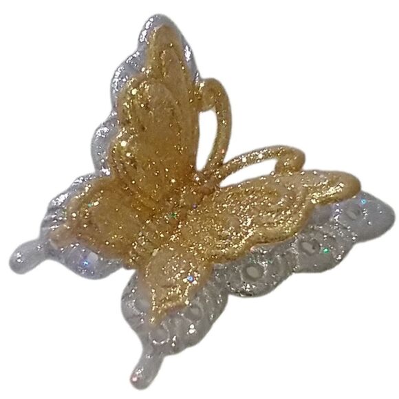 Glitter Gold Silver Butterfly Ornament Clip On Christmas Taiwan Plastic Crafts - Picture 4 of 15